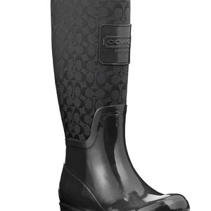 Worn once black Coach pearl rain boots
